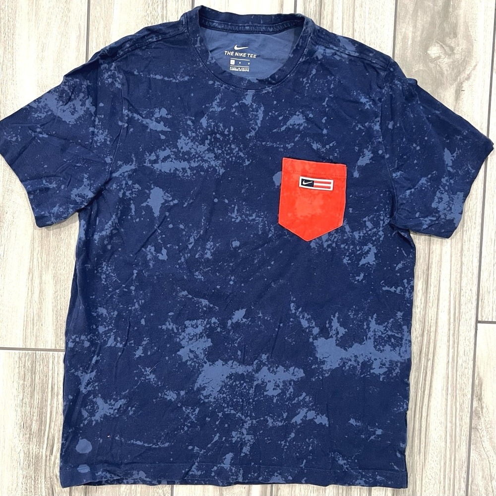 Nike Pocket T-Shirt Mens Large Blue Orange Excellent Acid Wash Graphic Tee